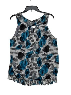 Teal & Black Floral Sleeveless Ruffle-Hem Top